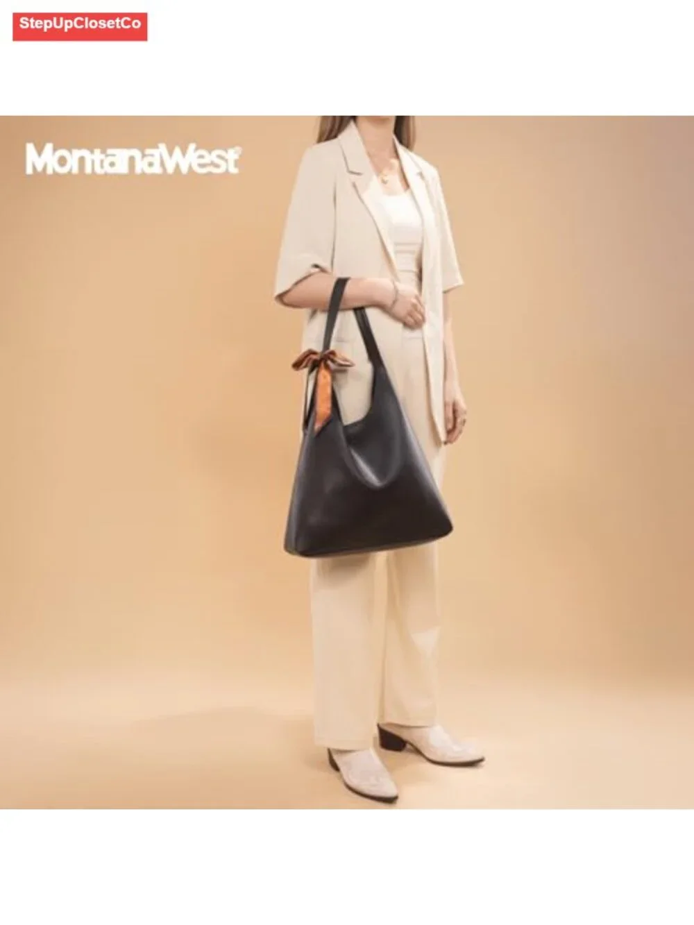 Slouchy Hobo Bag for Women Shoulder Purse with Scarf Faux Leather